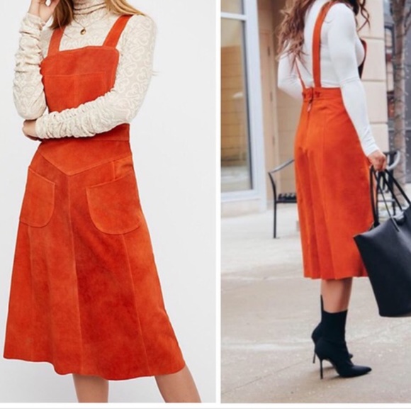 Free People Dresses & Skirts - Free People Suede Apron Midi Skirt Size 6